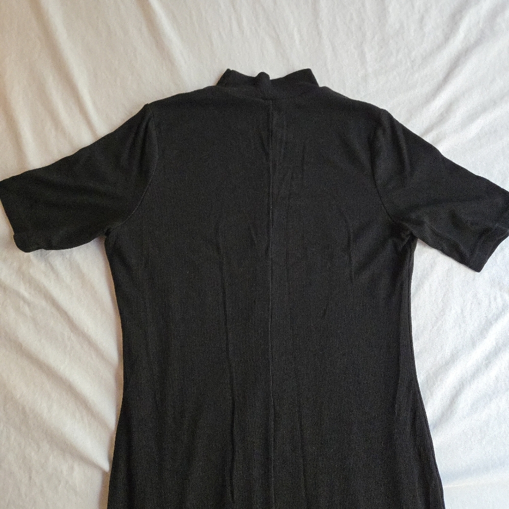 Marine Layer Black Lexi Rib Mock Neck Midi Dress Tencel Short Sleeve Fall - Picture 13 of 13